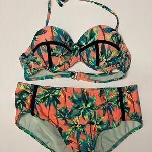 OP Girls Small 3/5 Orange Green 2 Piece Swim Suit Bikini Beach